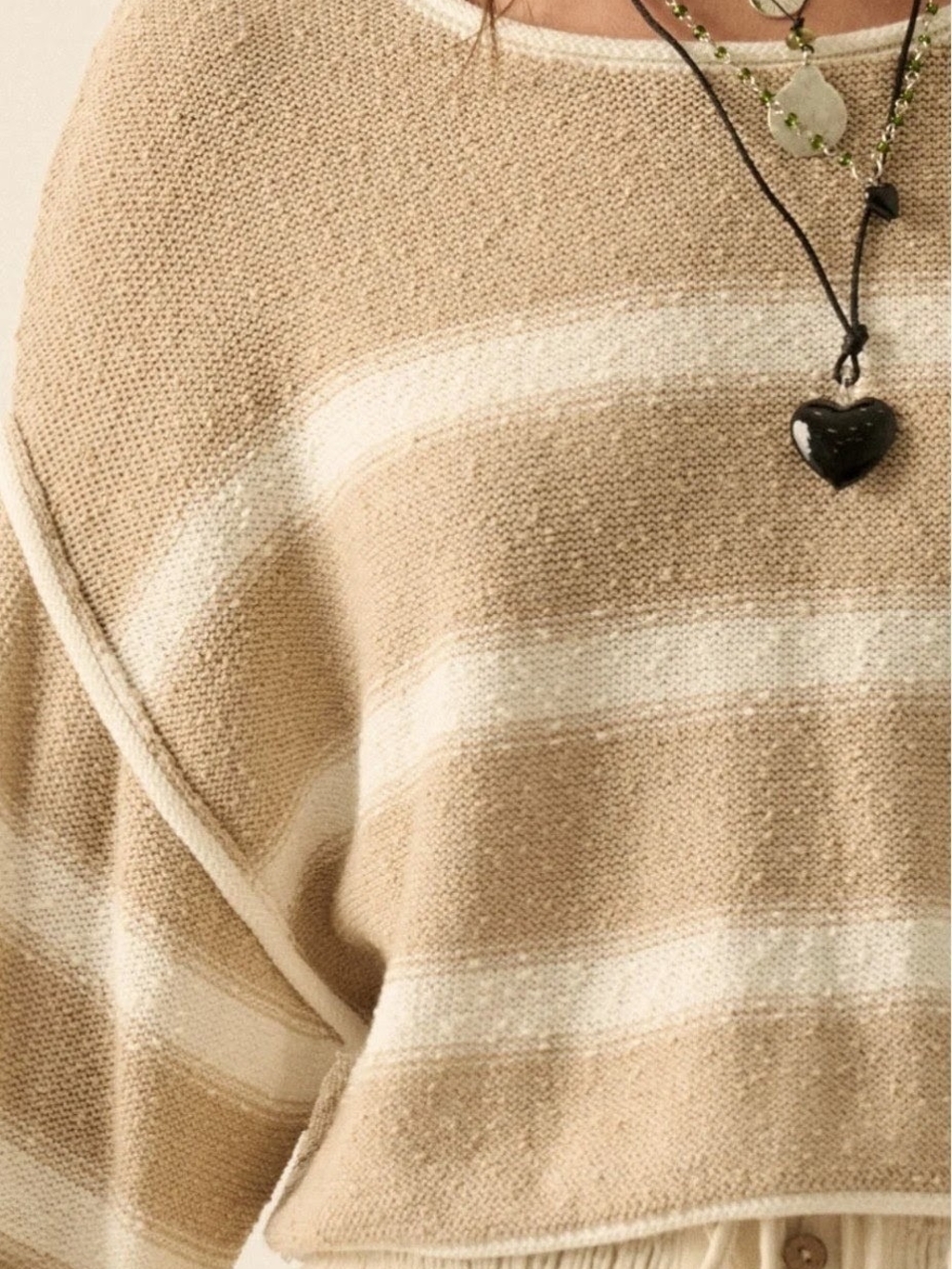 Vici Striped cotton blend cropped oversized Pullover Sweater XL